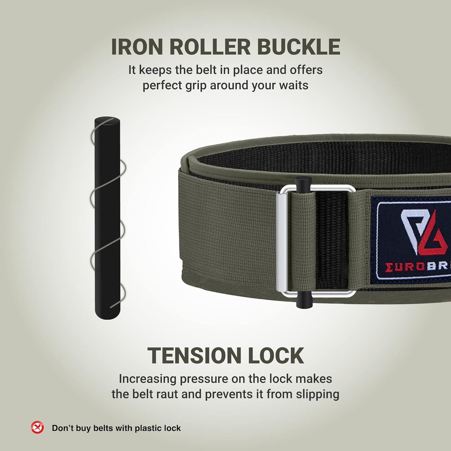 Eurobrit Weight Lifting Belt, Self-Locking Nylon Deadlift Belt