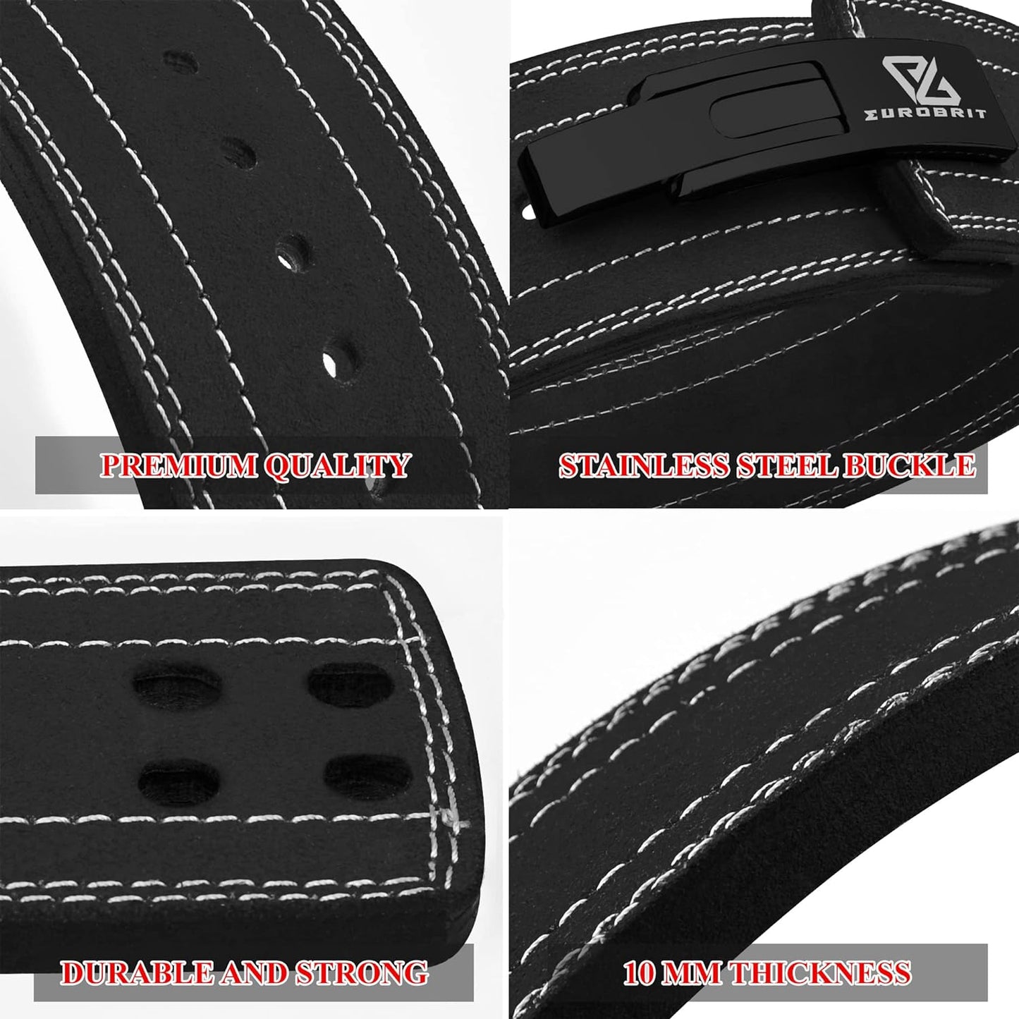 Euro Brit Powerlifting Belt Adjustable Lever Buckle Genuine LeatheR