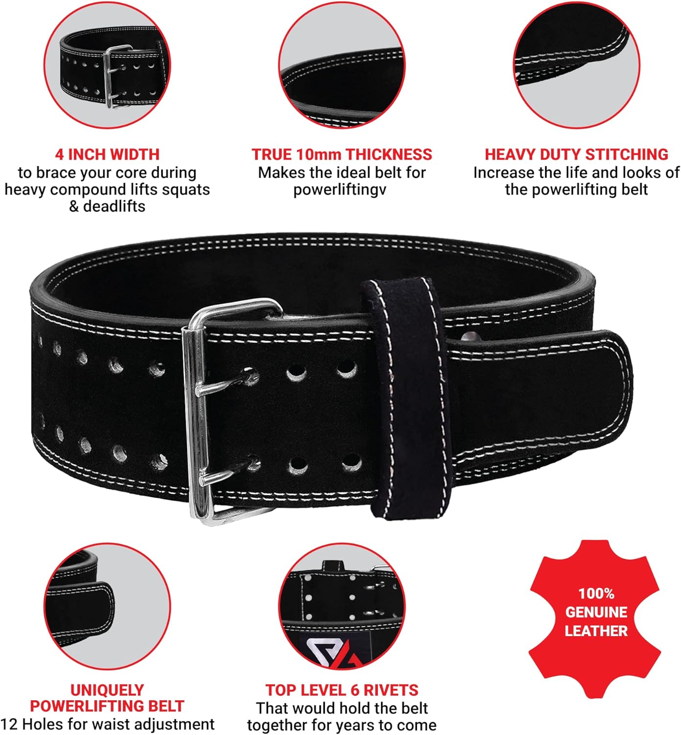 Euro Brit Powerlifting Belt Genuine Leather Belt 