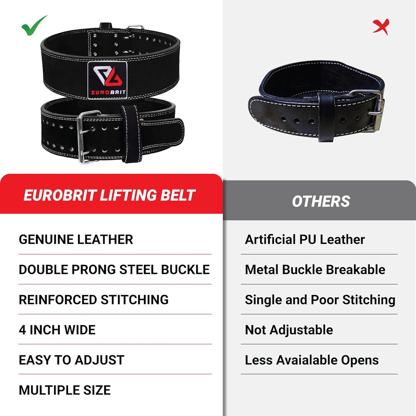 Euro Brit Powerlifting Belt Genuine Leather Belt 