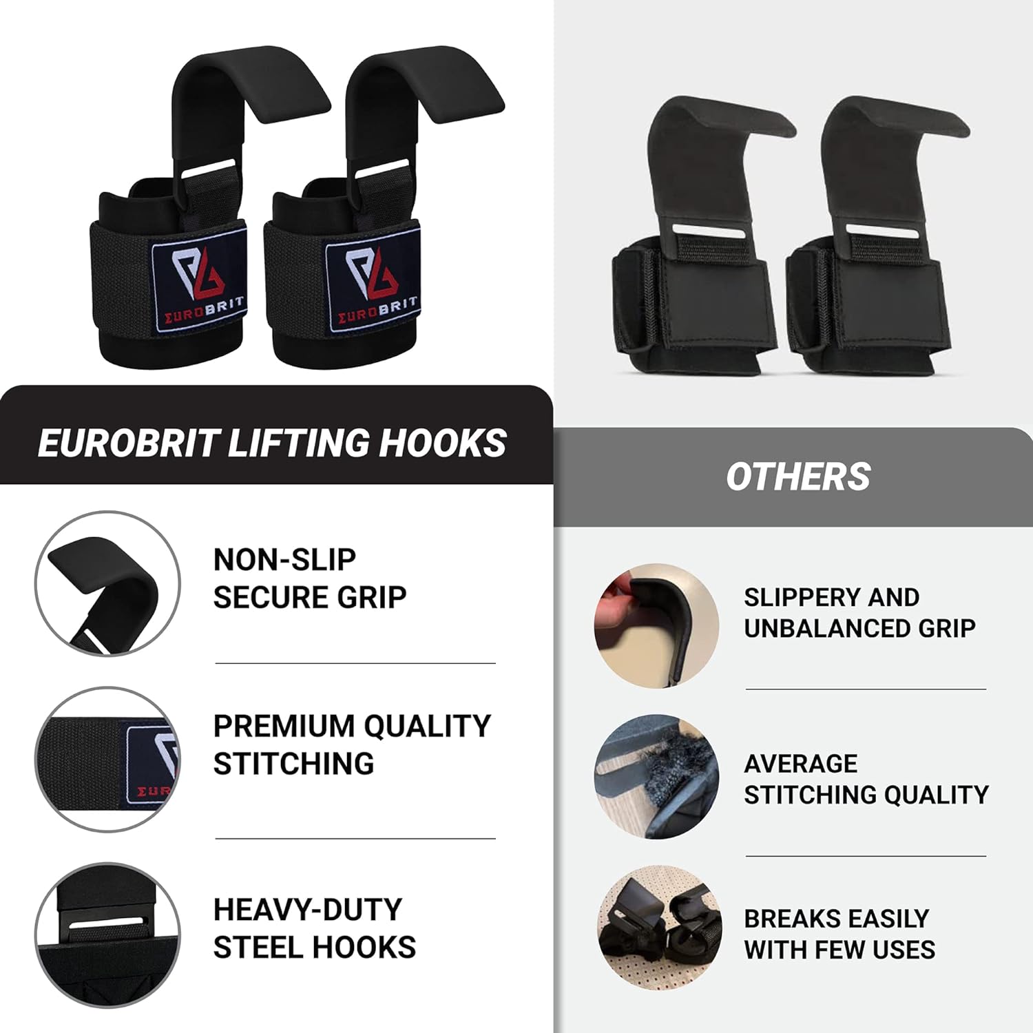 Eurobrit Weight Lifting Hooks Deadlift Straps