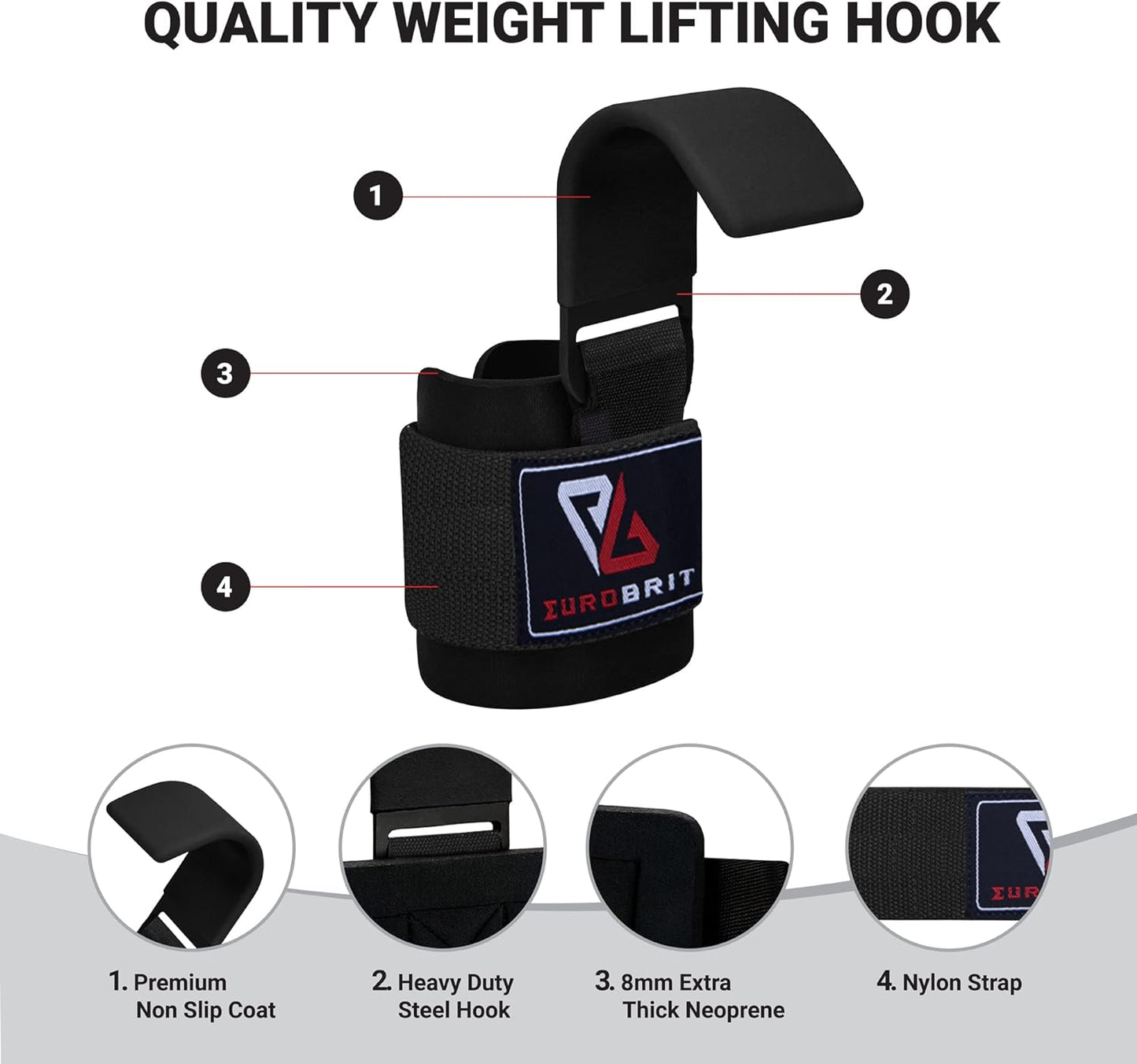 Eurobrit Weight Lifting Hooks Deadlift Straps