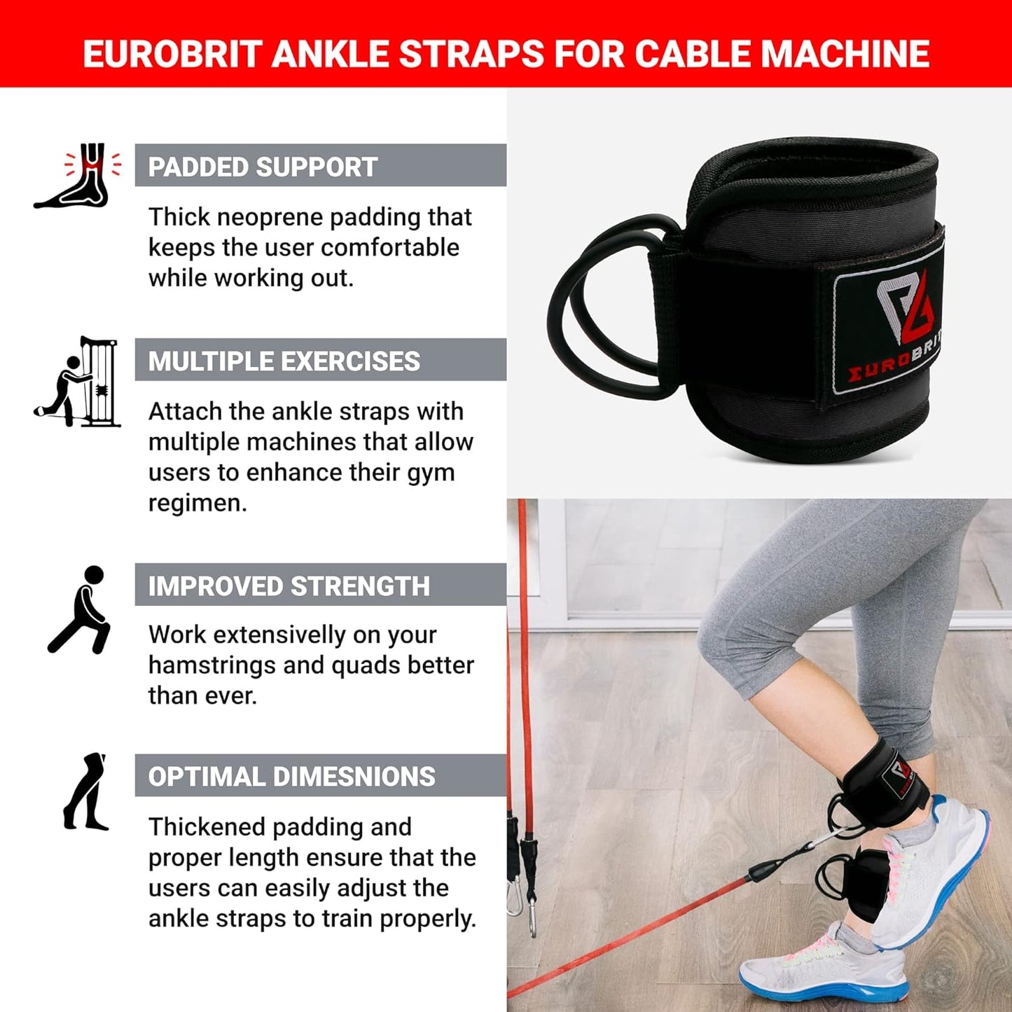 Euro Brit Ankle Straps For Cable Machine Attachment Gym Ankle Strap For Kickbacks